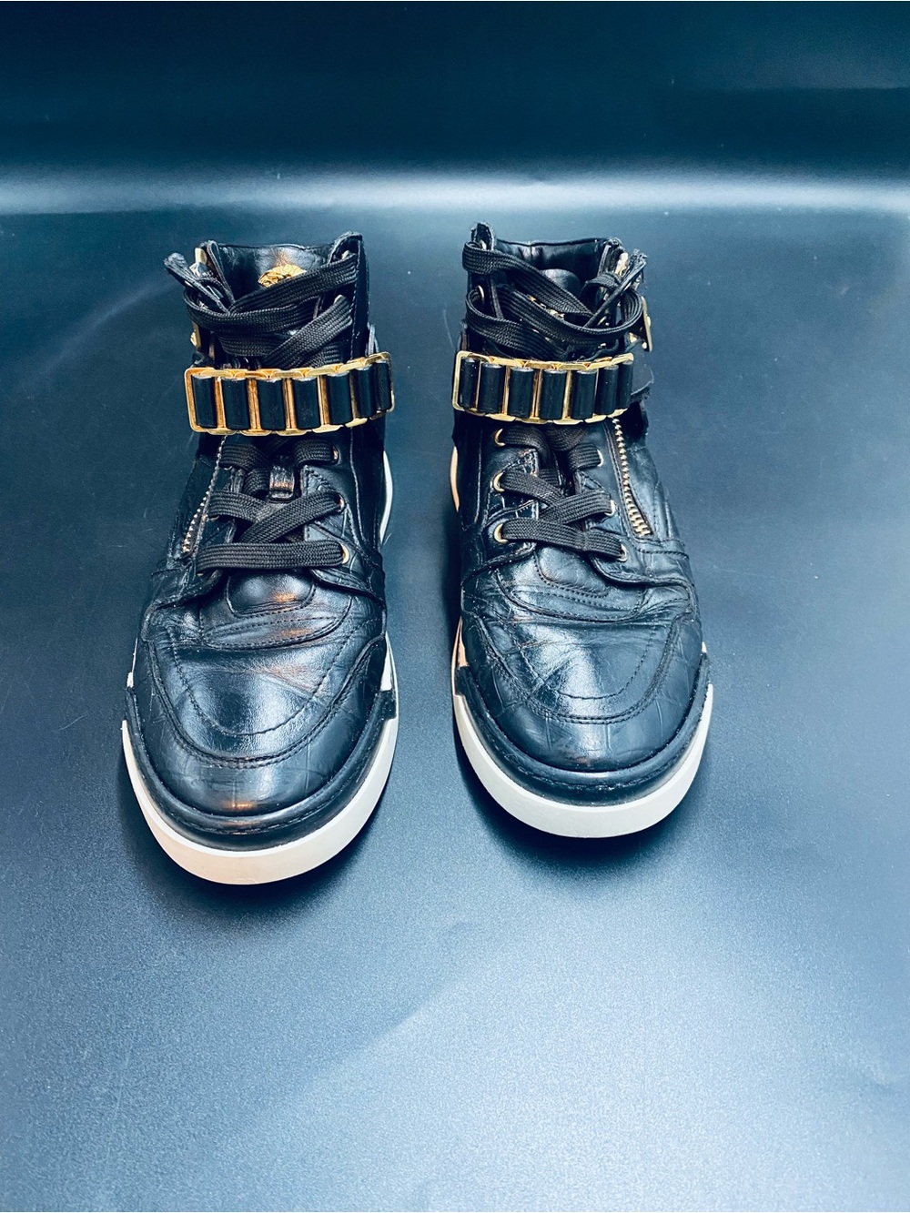Versace Black medusa High-Top Sneakers with Gold Strap Detailing